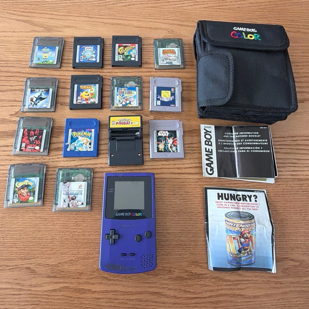 Nintendo Game Boy Color Lot — Console + 15 Games + Case — Pokémon Blue, Pokémon