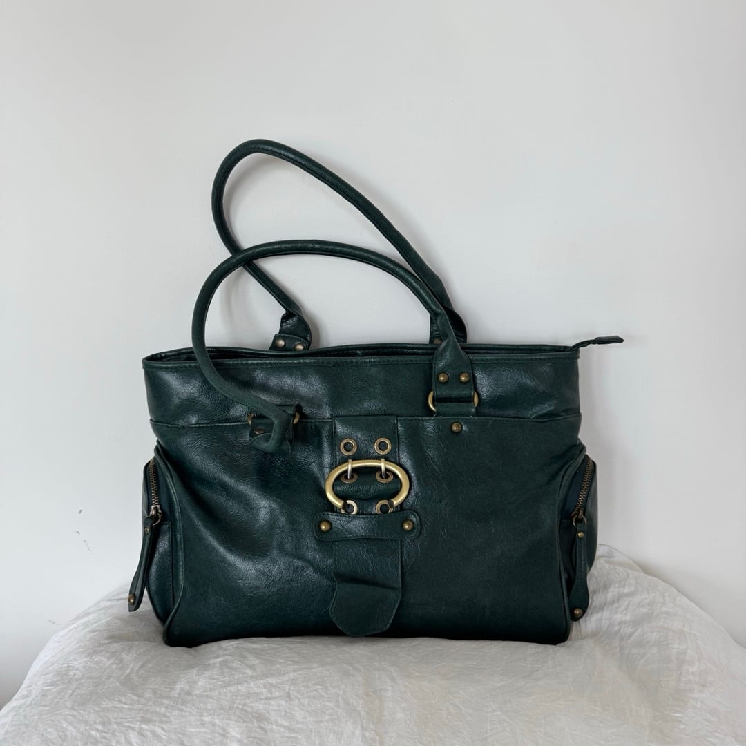 Vintage Vegan Leather Emerald Boho Bag