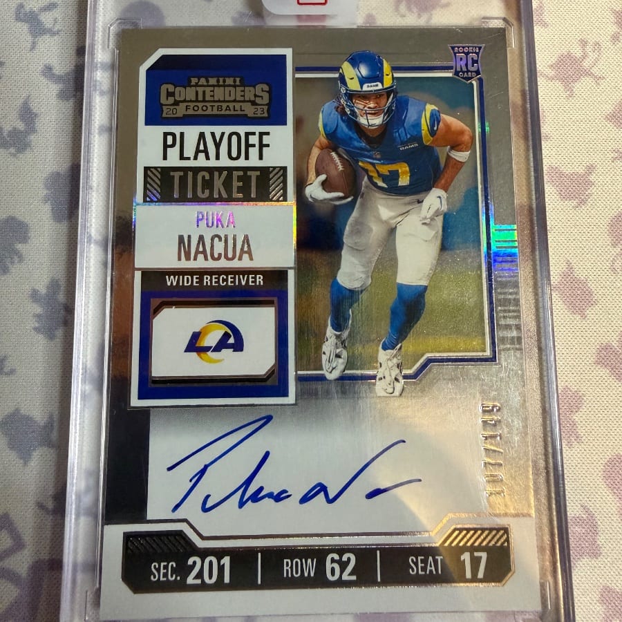 2023 Panini Contenders Puka Nacua Rookie Playoff Ticket On-Card Auto /149
