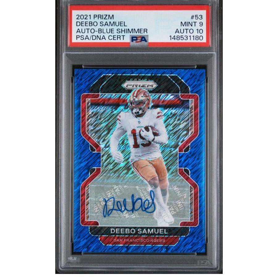2021 PANINI PRIZM AUTO-BLUE SHIMMER DEEBO SAMUEL PSA 9