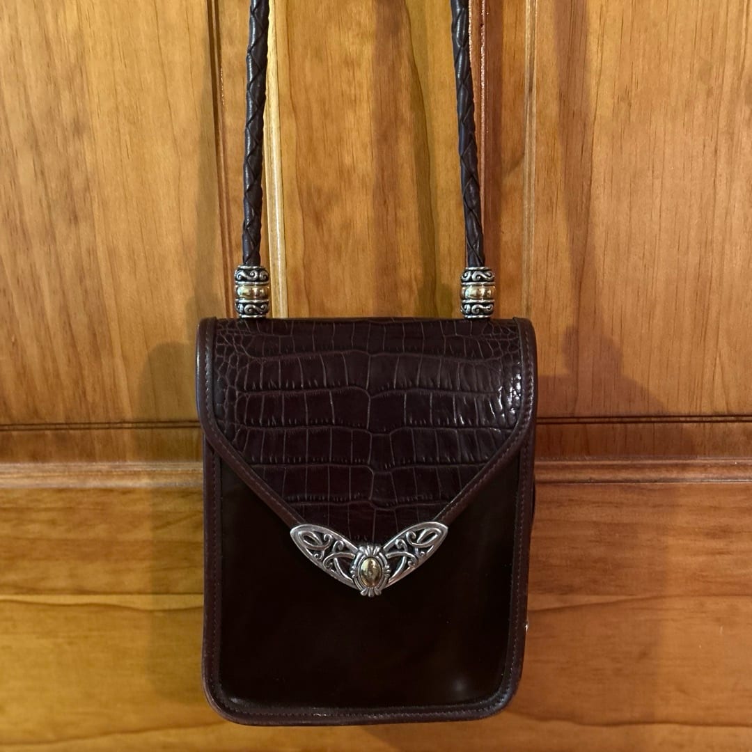 Vintage Real Brown Leather Brighton Purse with Silver Hardware